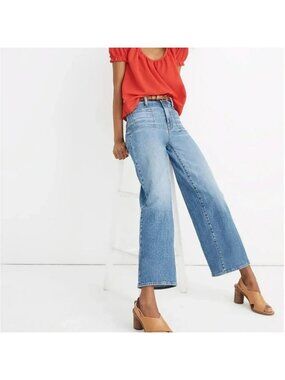Madewell Wide-Leg Crop Jeans 31P Medium Wash Denim 98% Cotton Petite Fit